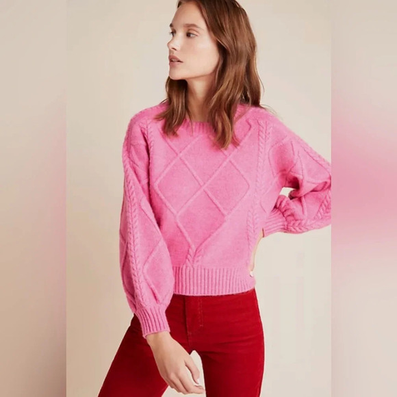 Line and Dot Cable Knit Pink Sweater EUC Like New Size Small - Picture 2 of 9